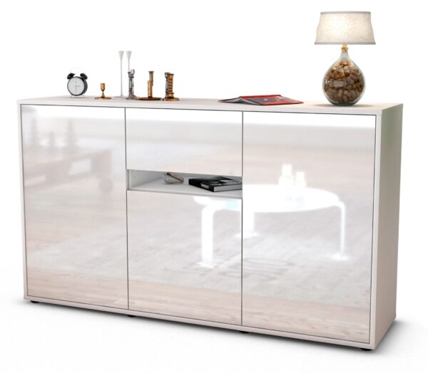 Sideboard Dorina | Korpus Weiß | Front in Hochglanz Weiß | 136x79x35cm (BxHxT)