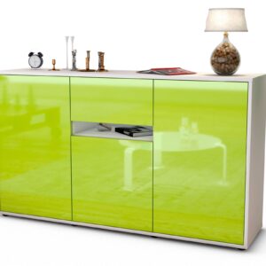 Sideboard Dorina | Korpus Weiß | Front in Hochglanz Grün | 136x79x35cm (BxHxT)