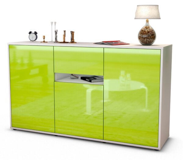 Sideboard Dorina | Korpus Weiß | Front in Hochglanz Grün | 136x79x35cm (BxHxT)