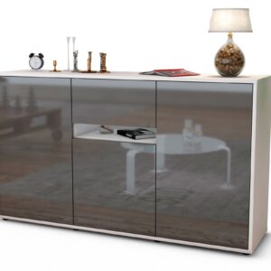 Sideboard Dorina | Korpus Weiß | Front in Hochglanz Grau | 136x79x35cm (BxHxT)