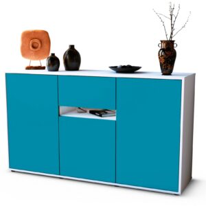 Sideboard Dorina | Korpus Weiß | Front in Türkis | 136x79x35cm (BxHxT)