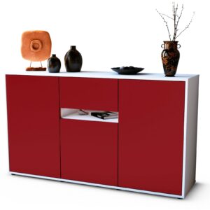 Sideboard Dorina | Korpus Weiß | Front in Bordeaux | 136x79x35cm (BxHxT)