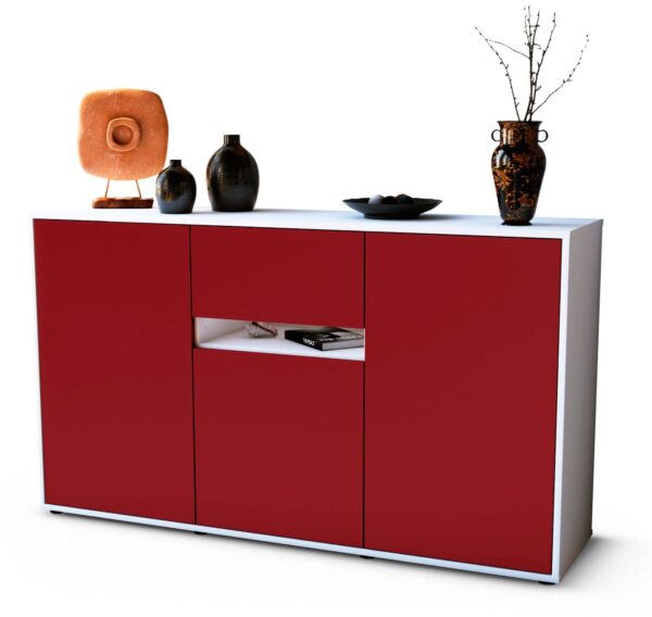 Sideboard Dorina | Korpus Weiß | Front in Bordeaux | 136x79x35cm (BxHxT)