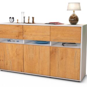 Sideboard Dorinde | Korpus Weiß | Front in Eiche Holz Optik | 136x79x35cm (BxHxT)