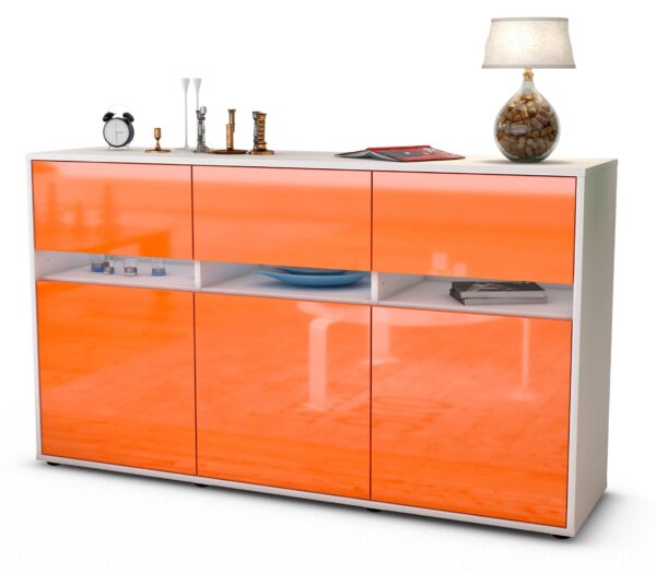 Sideboard Dorinde | Korpus Weiß | Front in Hochglanz Orange | 136x79x35cm (BxHxT)