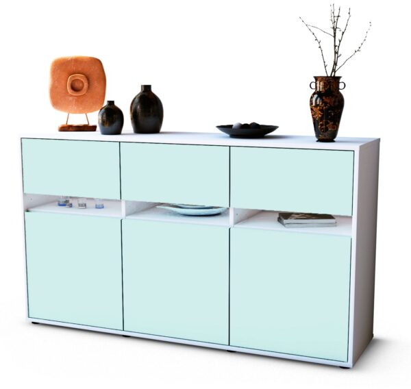 Sideboard Dorinde | Korpus Weiß | Front in Mint | 136x79x35cm (BxHxT)