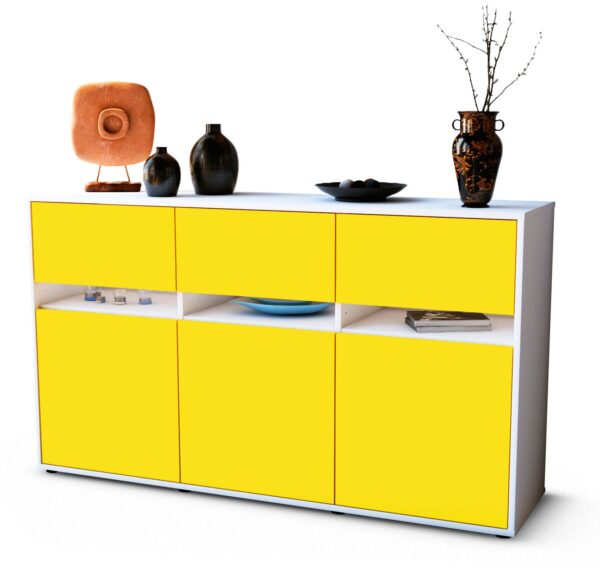 Sideboard Dorinde | Korpus Weiß | Front in Gelb | 136x79x35cm (BxHxT)