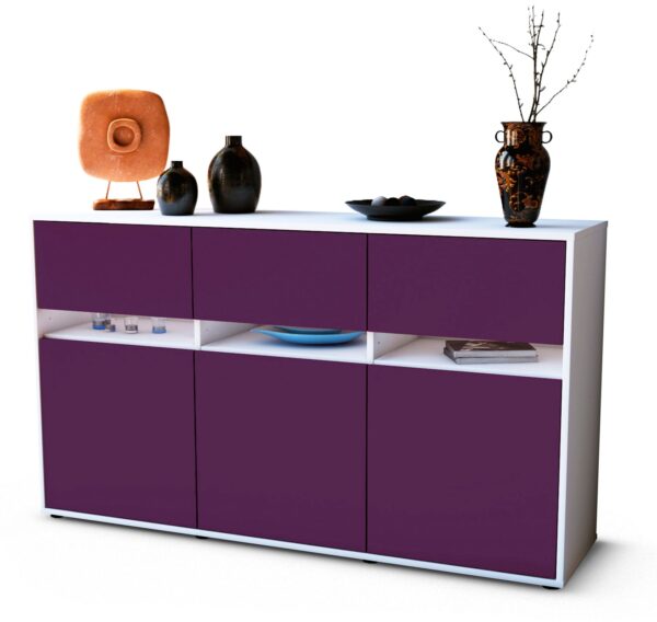 Sideboard Dorinde | Korpus Weiß | Front in Lila | 136x79x35cm (BxHxT)