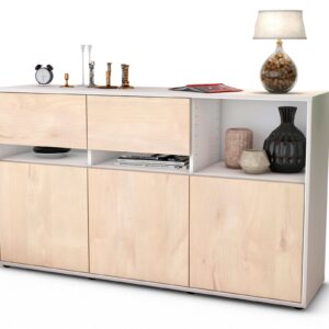 Sideboard Dorotea | Korpus Weiß | Front in Zeder Holz Optik | 136x79x35cm (BxHxT)
