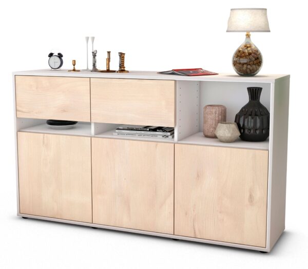 Sideboard Dorotea | Korpus Weiß | Front in Zeder Holz Optik | 136x79x35cm (BxHxT)