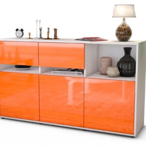 Sideboard Dorotea | Korpus Weiß | Front in Hochglanz Orange | 136x79x35cm (BxHxT)