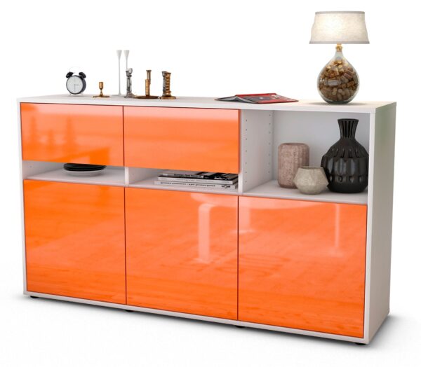 Sideboard Dorotea | Korpus Weiß | Front in Hochglanz Orange | 136x79x35cm (BxHxT)