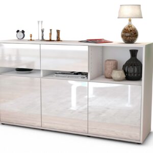 Sideboard Dorotea | Korpus Weiß | Front in Hochglanz Weiß | 136x79x35cm (BxHxT)