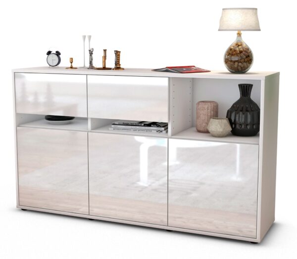 Sideboard Dorotea | Korpus Weiß | Front in Hochglanz Weiß | 136x79x35cm (BxHxT)