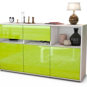 Sideboard Dorotea | Korpus Weiß | Front in Hochglanz Grün | 136x79x35cm (BxHxT)
