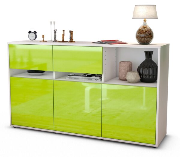Sideboard Dorotea | Korpus Weiß | Front in Hochglanz Grün | 136x79x35cm (BxHxT)