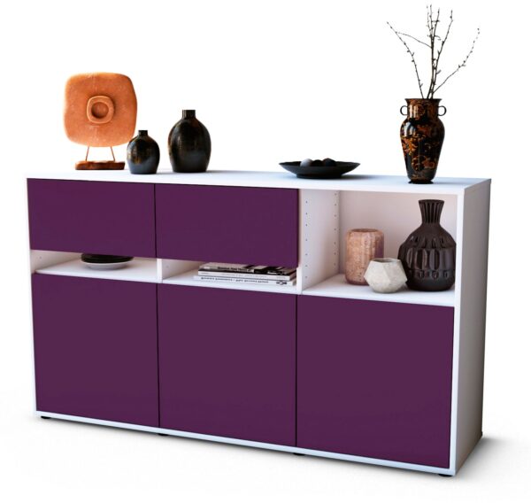 Sideboard Dorotea | Korpus Weiß | Front in Lila | 136x79x35cm (BxHxT)