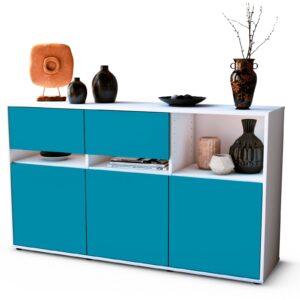 Sideboard Dorotea | Korpus Weiß | Front in Türkis | 136x79x35cm (BxHxT)