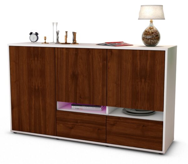 Sideboard Ebe | Korpus Weiß | Front in Walnuss Holz Optik | 136x79x35cm (BxHxT)