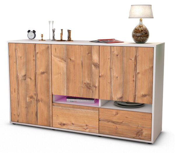 Sideboard Ebe | Korpus Weiß | Front in Pinie Holz Optik | 136x79x35cm (BxHxT)