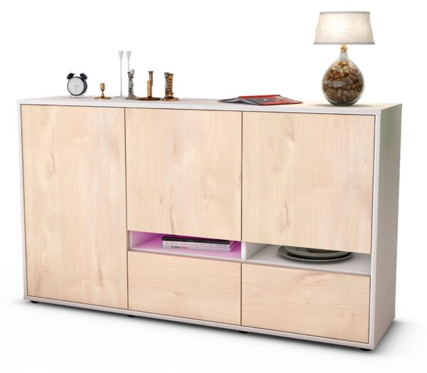 Sideboard Ebe | Korpus Weiß | Front in Zeder Holz Optik | 136x79x35cm (BxHxT)