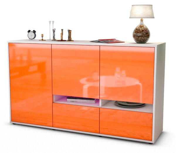 Sideboard Ebe | Korpus Weiß | Front in Hochglanz Orange | 136x79x35cm (BxHxT)
