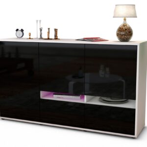 Sideboard Ebe | Korpus Weiß | Front in Hochglanz Schwarz | 136x79x35cm (BxHxT)