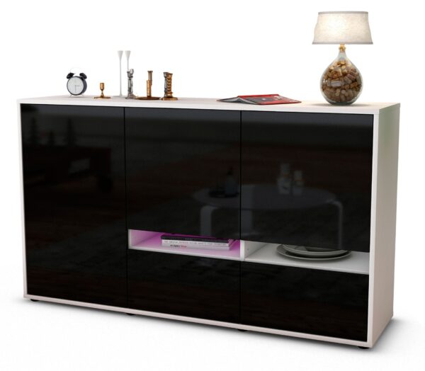 Sideboard Ebe | Korpus Weiß | Front in Hochglanz Schwarz | 136x79x35cm (BxHxT)