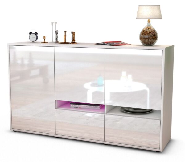 Sideboard Ebe | Korpus Weiß | Front in Hochglanz Weiß | 136x79x35cm (BxHxT)