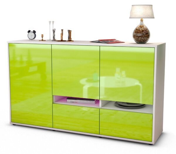 Sideboard Ebe | Korpus Weiß | Front in Hochglanz Grün | 136x79x35cm (BxHxT)