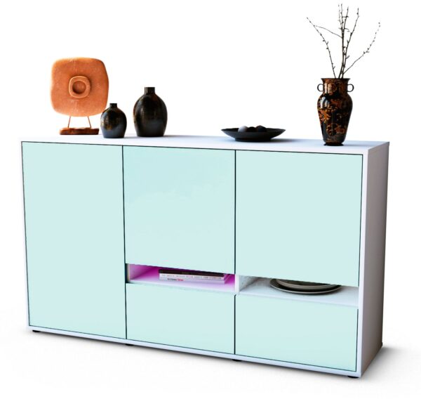 Sideboard Ebe | Korpus Weiß | Front in Mint | 136x79x35cm (BxHxT)