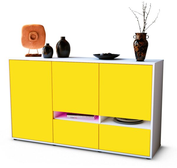 Sideboard Ebe | Korpus Weiß | Front in Gelb | 136x79x35cm (BxHxT)