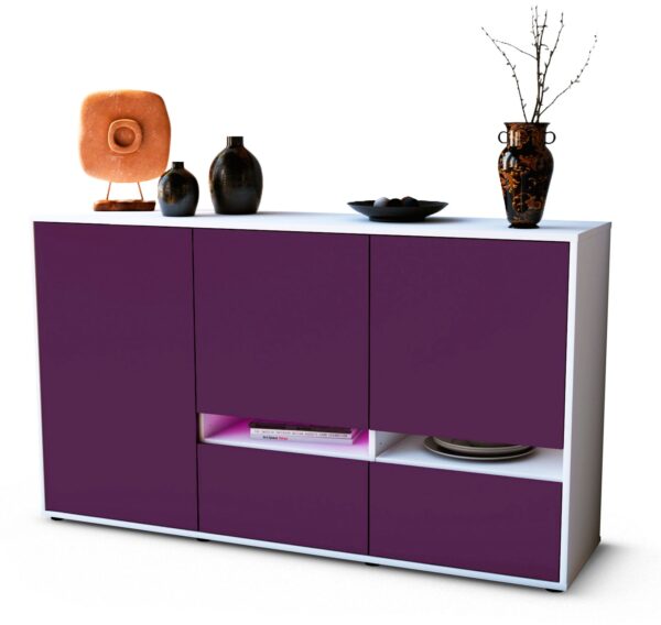 Sideboard Ebe | Korpus Weiß | Front in Lila | 136x79x35cm (BxHxT)