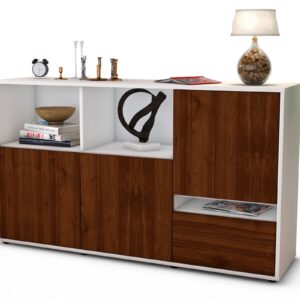 Sideboard Eda | Korpus Weiß | Front in Walnuss Holz Optik | 136x79x35cm (BxHxT)
