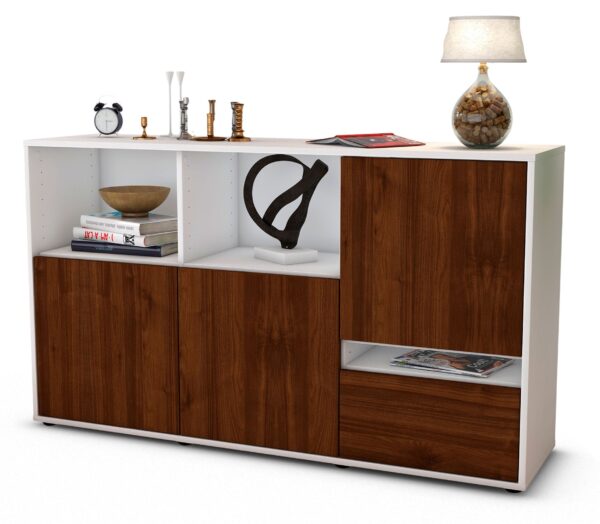 Sideboard Eda | Korpus Weiß | Front in Walnuss Holz Optik | 136x79x35cm (BxHxT)