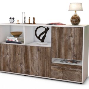 Sideboard Eda | Korpus Weiß | Front in Treibholz Holz Optik | 136x79x35cm (BxHxT)