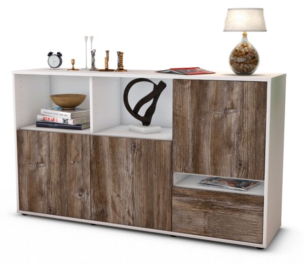 Sideboard Eda | Korpus Weiß | Front in Treibholz Holz Optik | 136x79x35cm (BxHxT)