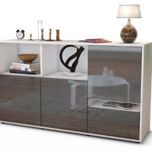Sideboard Eda | Korpus Weiß | Front in Hochglanz Grau | 136x79x35cm (BxHxT)