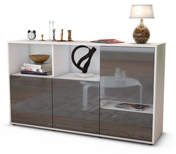 Sideboard Eda | Korpus Weiß | Front in Hochglanz Grau | 136x79x35cm (BxHxT)