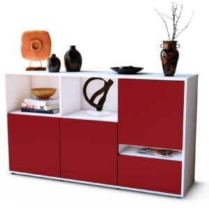 Sideboard Eda | Korpus Weiß | Front in Bordeaux | 136x79x35cm (BxHxT)