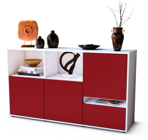 Sideboard Eda | Korpus Weiß | Front in Bordeaux | 136x79x35cm (BxHxT)
