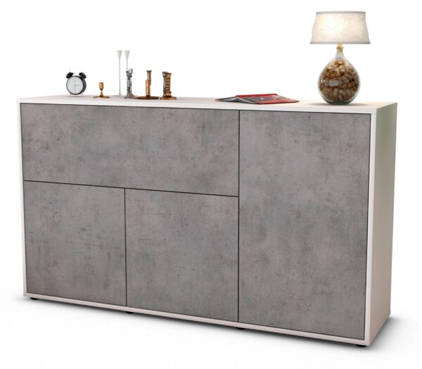 Sideboard Edera | Korpus Weiß | Front in Beton Optik | 136x79x35cm (BxHxT)