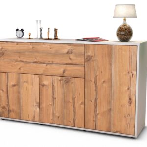 Sideboard Edera | Korpus Weiß | Front in Pinie Holz Optik | 136x79x35cm (BxHxT)