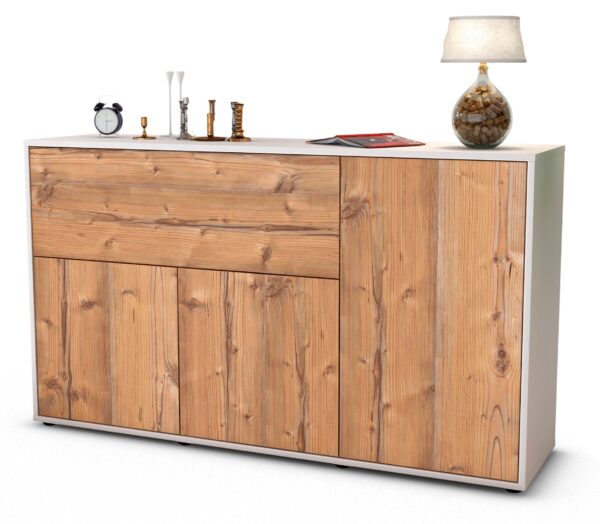 Sideboard Edera | Korpus Weiß | Front in Pinie Holz Optik | 136x79x35cm (BxHxT)