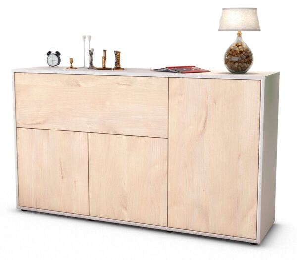 Sideboard Edera | Korpus Weiß | Front in Zeder Holz Optik | 136x79x35cm (BxHxT)