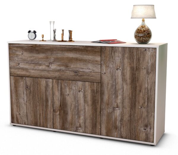 Sideboard Edera | Korpus Weiß | Front in Treibholz Holz Optik | 136x79x35cm (BxHxT)