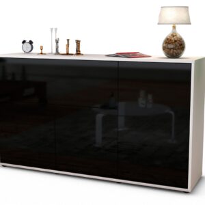 Sideboard Edera | Korpus Weiß | Front in Hochglanz Schwarz | 136x79x35cm (BxHxT)