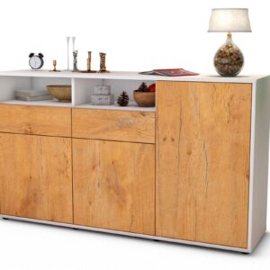 Sideboard Editta | Korpus Weiß | Front in Eiche Holz Optik | 136x79x35cm (BxHxT)