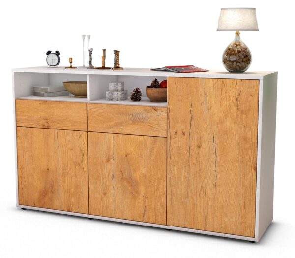 Sideboard Editta | Korpus Weiß | Front in Eiche Holz Optik | 136x79x35cm (BxHxT)