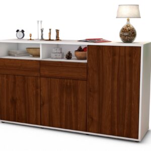 Sideboard Editta | Korpus Weiß | Front in Walnuss Holz Optik | 136x79x35cm (BxHxT)
